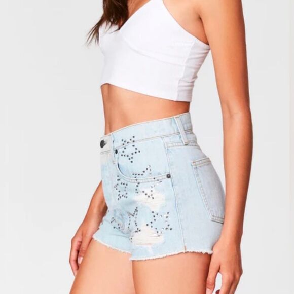 Carmar rhinestone star denim jeans Cut Off Ripped Distressed July shorts Size 26 - Picture 3 of 12
